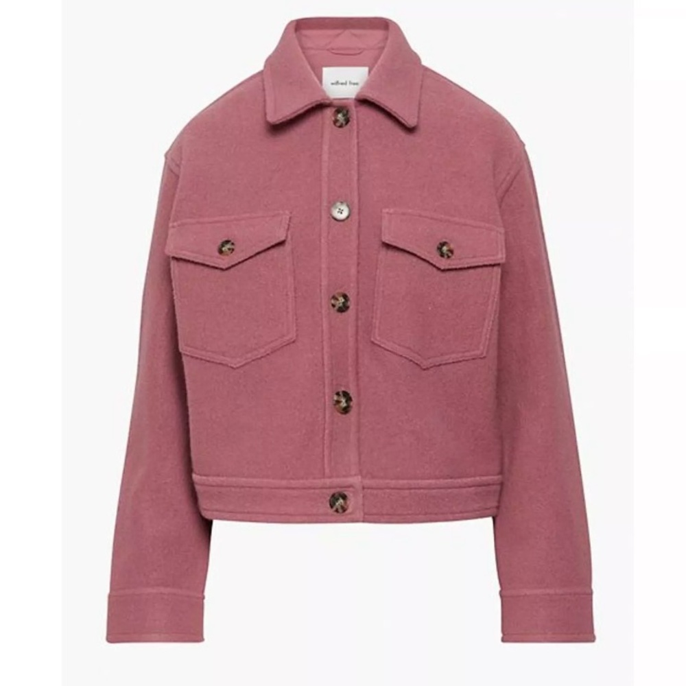 Aritzia Wilfred Free Pink Merino Wool Cropped Buttoned Shacket Women's XL Jacket